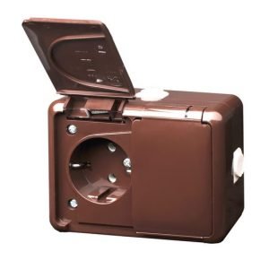 HERMI Kištukinis lizdas su įžeminimu, IP44, 2-vietis