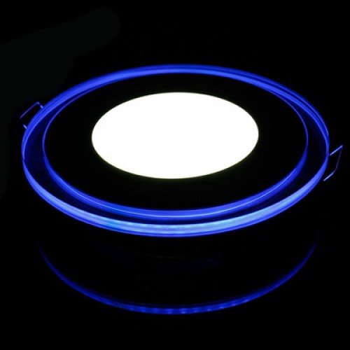 LED įmontuojamas šviestuvas 5W + 2W blue LED, apvalus/stiklas, 2500-3000K