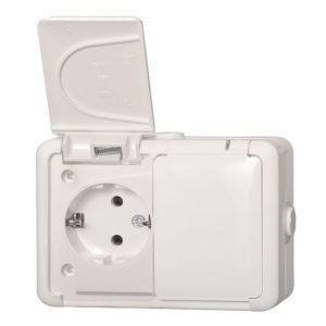 HERMI Kištukinis lizdas su įžeminimu, IP44, 2-vietis paviršinis